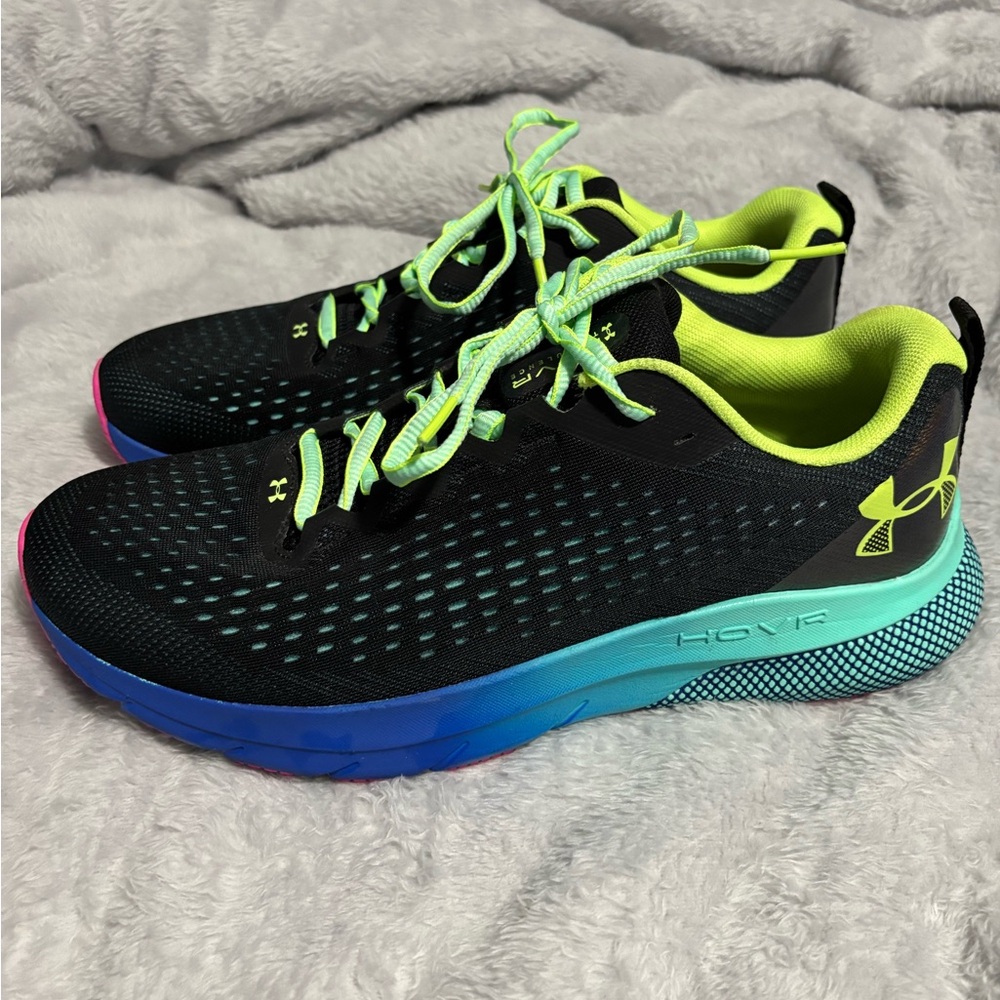 UA HOVR™ Turbulence Black Athletic Shoes with Neon and Blue Accents - Picture 2 of 6